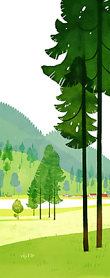 JPG 나무 호수 일러스트 자연 산 잔디 사람없음 초록색 평화 마을 숲속 감성 국내일러스트 AI일러스트 AI콘텐츠 식물 컬러 컨셉 숲 생태계 파일형식