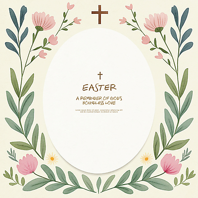 PSD 기독교 십자가 일러스트 나뭇잎 수채화 부활절 사람없음 초록색 빈티지 원형프레임 꽃프레임 카피스페이스 국내일러스트 기념일 꽃 종교 컬러 컨셉 잎 프레임 공백 원형 파일형식
