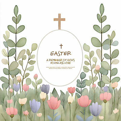 PSD 기독교 십자가 일러스트 나뭇잎 수채화 부활절 사람없음 초록색 빈티지 원형프레임 꽃프레임 카피스페이스 국내일러스트 기념일 꽃 종교 컬러 컨셉 잎 프레임 공백 원형 파일형식