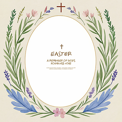PSD 기독교 십자가 일러스트 나뭇잎 수채화 부활절 사람없음 초록색 빈티지 원형프레임 꽃프레임 카피스페이스 국내일러스트 기념일 꽃 종교 컬러 컨셉 잎 프레임 공백 원형 파일형식
