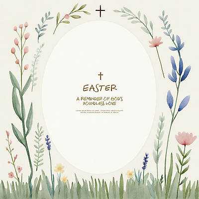 PSD 기독교 십자가 일러스트 나뭇잎 수채화 부활절 사람없음 초록색 빈티지 원형프레임 꽃프레임 카피스페이스 국내일러스트 기념일 꽃 종교 컬러 컨셉 잎 프레임 공백 원형 파일형식