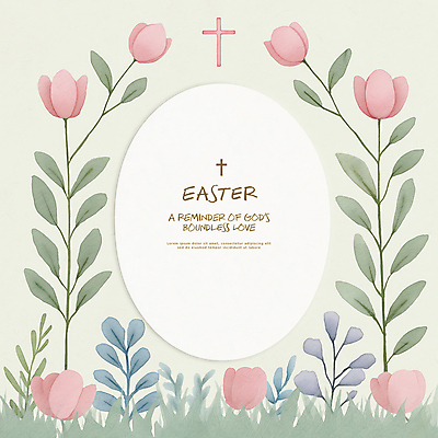 PSD 기독교 십자가 일러스트 나뭇잎 수채화 부활절 사람없음 초록색 빈티지 원형프레임 꽃프레임 카피스페이스 국내일러스트 기념일 꽃 종교 컬러 컨셉 잎 프레임 공백 원형 파일형식