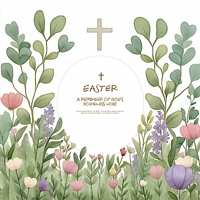 PSD 기독교 십자가 일러스트 나뭇잎 수채화 부활절 사람없음 초록색 빈티지 원형프레임 꽃프레임 카피스페이스 국내일러스트 기념일 꽃 종교 컬러 컨셉 잎 프레임 공백 원형 파일형식