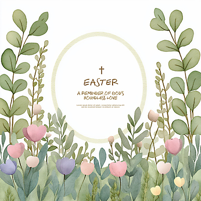 PSD 기독교 십자가 일러스트 나뭇잎 수채화 부활절 사람없음 초록색 빈티지 원형프레임 꽃프레임 카피스페이스 국내일러스트 기념일 꽃 종교 컬러 컨셉 잎 프레임 공백 원형 파일형식