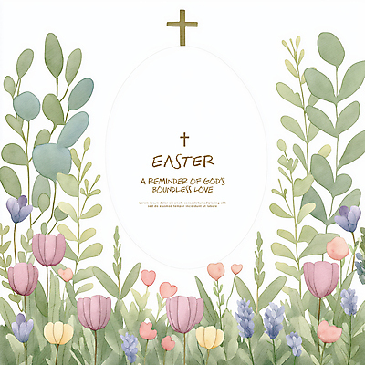 PSD 기독교 십자가 일러스트 나뭇잎 수채화 부활절 사람없음 초록색 빈티지 원형프레임 꽃프레임 카피스페이스 국내일러스트 기념일 꽃 종교 컬러 컨셉 잎 프레임 공백 원형 파일형식