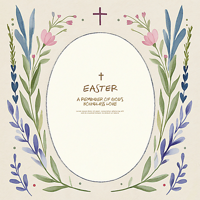 PSD 기독교 십자가 일러스트 나뭇잎 수채화 부활절 사람없음 초록색 빈티지 원형프레임 꽃프레임 카피스페이스 국내일러스트 기념일 꽃 종교 컬러 컨셉 잎 프레임 공백 원형 파일형식