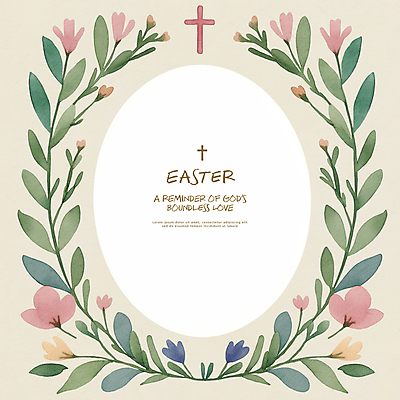 PSD 기독교 십자가 일러스트 나뭇잎 수채화 부활절 사람없음 초록색 빈티지 원형프레임 꽃프레임 카피스페이스 국내일러스트 기념일 꽃 종교 컬러 컨셉 잎 프레임 공백 원형 파일형식