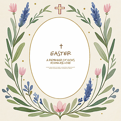 PSD 기독교 십자가 일러스트 나뭇잎 수채화 부활절 사람없음 초록색 빈티지 원형프레임 꽃프레임 카피스페이스 국내일러스트 기념일 꽃 종교 컬러 컨셉 잎 프레임 공백 원형 파일형식