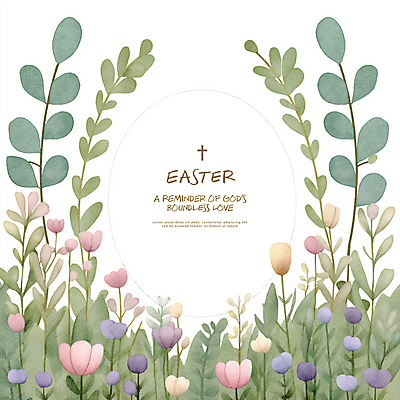 PSD 기독교 십자가 일러스트 나뭇잎 수채화 부활절 사람없음 초록색 빈티지 원형프레임 꽃프레임 카피스페이스 국내일러스트 기념일 꽃 종교 컬러 컨셉 잎 프레임 공백 원형 파일형식