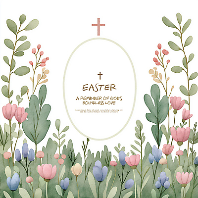 PSD 기독교 십자가 일러스트 나뭇잎 수채화 부활절 사람없음 초록색 빈티지 원형프레임 꽃프레임 카피스페이스 국내일러스트 기념일 꽃 종교 컬러 컨셉 잎 프레임 공백 원형 파일형식