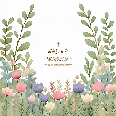 PSD 기독교 십자가 일러스트 나뭇잎 수채화 부활절 사람없음 초록색 빈티지 원형프레임 꽃프레임 카피스페이스 국내일러스트 기념일 꽃 종교 컬러 컨셉 잎 프레임 공백 원형 파일형식