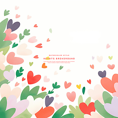 PSD 잎 일러스트 수채화 사랑 사람없음 하트백그라운드 카피스페이스 국내일러스트 식물 감정 백그라운드 공백 하트 파일형식