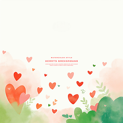 PSD 잎 일러스트 수채화 사랑 사람없음 빨간색 하트백그라운드 카피스페이스 국내일러스트 식물 감정 컬러 백그라운드 공백 하트 파일형식