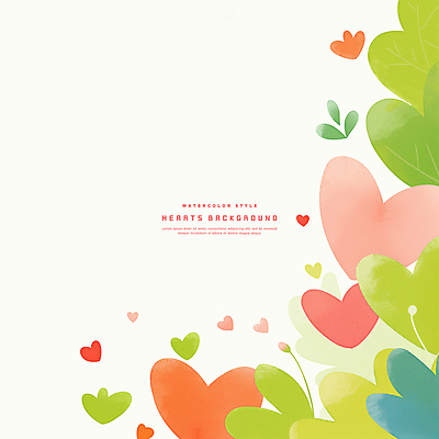 PSD 잎 일러스트 수채화 사랑 사람없음 연두색 하트백그라운드 카피스페이스 국내일러스트 식물 감정 백그라운드 초록색 공백 하트 파일형식