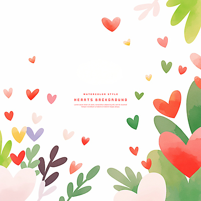 PSD 잎 일러스트 수채화 사랑 사람없음 초록색 하트백그라운드 카피스페이스 국내일러스트 식물 감정 컬러 백그라운드 공백 하트 파일형식