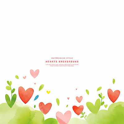 PSD 잎 일러스트 수채화 사랑 사람없음 빨간색 하트백그라운드 카피스페이스 국내일러스트 식물 감정 컬러 백그라운드 공백 하트 파일형식