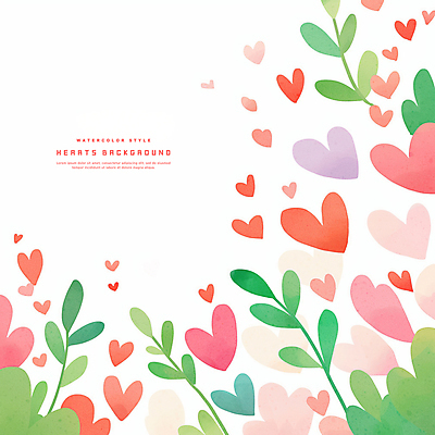 PSD 잎 일러스트 수채화 사랑 사람없음 컬러풀 하트백그라운드 카피스페이스 국내일러스트 식물 감정 컬러 백그라운드 공백 하트 파일형식