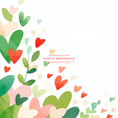 PSD 잎 일러스트 수채화 사랑 사람없음 초록색 하트백그라운드 카피스페이스 국내일러스트 식물 감정 컬러 백그라운드 공백 하트 파일형식