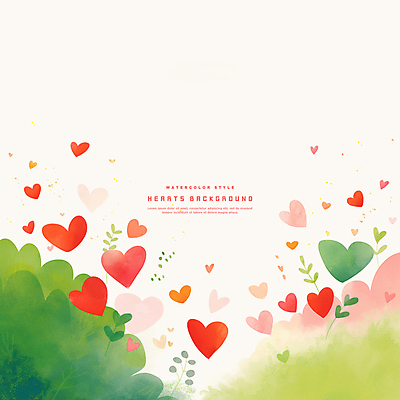 PSD 잎 일러스트 수채화 사랑 사람없음 초록색 하트백그라운드 카피스페이스 국내일러스트 식물 감정 컬러 백그라운드 공백 하트 파일형식