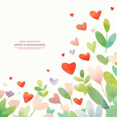 PSD 잎 일러스트 수채화 사랑 사람없음 초록색 하트백그라운드 카피스페이스 국내일러스트 식물 감정 컬러 백그라운드 공백 하트 파일형식