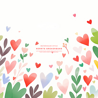 PSD 잎 일러스트 수채화 사랑 사람없음 컬러풀 하트백그라운드 카피스페이스 국내일러스트 식물 감정 컬러 백그라운드 공백 하트 파일형식