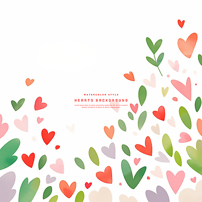 PSD 잎 일러스트 수채화 사랑 사람없음 초록색 하트백그라운드 카피스페이스 국내일러스트 식물 감정 컬러 백그라운드 공백 하트 파일형식