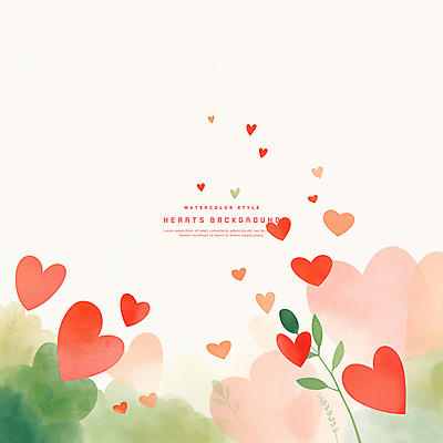 PSD 잎 일러스트 수채화 사랑 사람없음 빨간색 하트백그라운드 카피스페이스 국내일러스트 식물 감정 컬러 백그라운드 공백 하트 파일형식