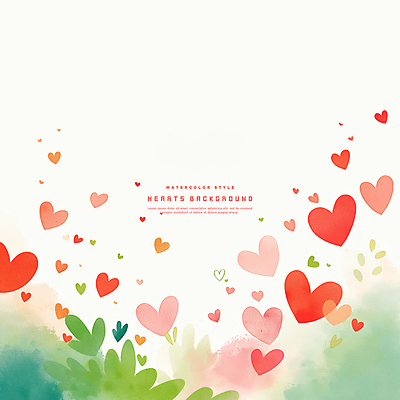 PSD 잎 일러스트 수채화 사랑 사람없음 빨간색 하트백그라운드 카피스페이스 국내일러스트 식물 감정 컬러 백그라운드 공백 하트 파일형식