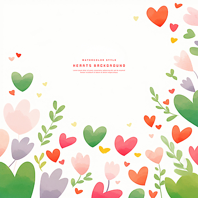 PSD 잎 일러스트 수채화 사랑 사람없음 초록색 컬러풀 하트백그라운드 카피스페이스 국내일러스트 식물 감정 컬러 백그라운드 공백 하트 파일형식