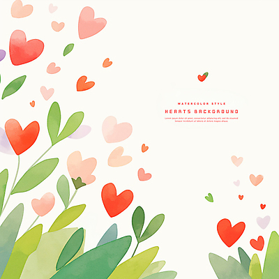 PSD 잎 일러스트 수채화 사랑 사람없음 초록색 하트백그라운드 카피스페이스 국내일러스트 식물 감정 컬러 백그라운드 공백 하트 파일형식