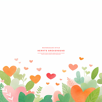 PSD 잎 일러스트 수채화 사랑 사람없음 하트백그라운드 카피스페이스 국내일러스트 식물 감정 백그라운드 공백 하트 파일형식