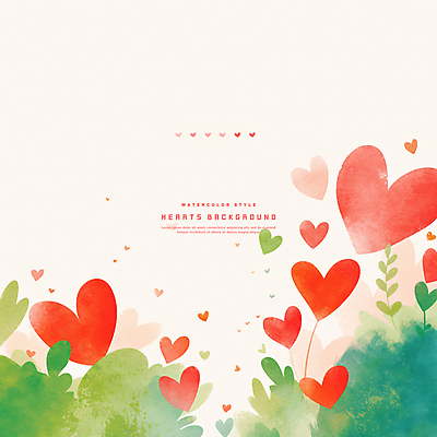 PSD 잎 일러스트 수채화 사랑 사람없음 빨간색 하트백그라운드 카피스페이스 국내일러스트 식물 감정 컬러 백그라운드 공백 하트 파일형식