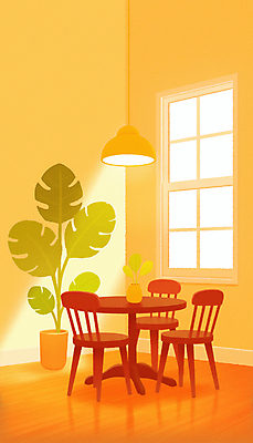 JPG 식물 화분 의자 일러스트 식탁 조명 실내 밝음 그림자 사람없음 빛 인테리어 햇빛 주황색 공간 분위기 창가 감성 몬스테라 국내일러스트 AI일러스트 AI콘텐츠 디자인 컬러 가구 컨셉 창문 탁자 내부 태양 파일형식