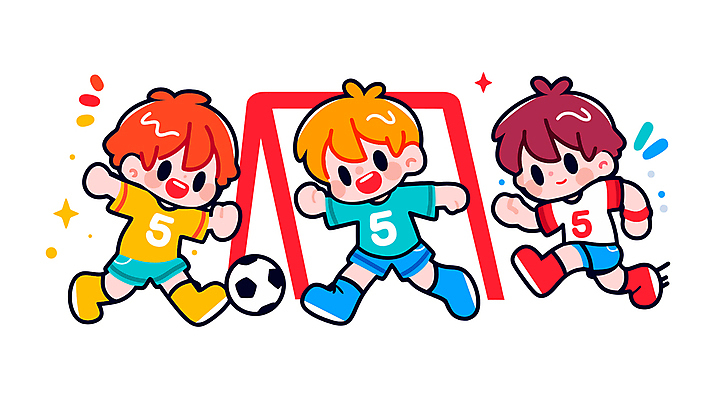 전신 남자 어린이 스포츠 일러스트 축구공 웃음 소년 세명 친구 컬러풀 달리기 축구 골대 즐거움 활기 소년만 국내일러스트 일러캐릭터 AI파일 캐릭터 감정 컬러 컨셉 공 축구용품 관계 모션 표정 사람 구기 남자만 어린이만 파일형식 벡터