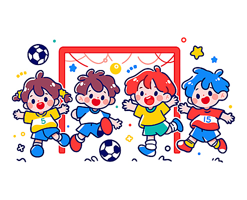 전신 여자 남자 어린이 스포츠 일러스트 축구공 팔벌리기 웃음 소녀 소년 여러명 친구 컬러풀 달리기 축구 골대 즐거움 활기 어린이만 국내일러스트 일러캐릭터 AI파일 캐릭터 감정 컬러 다수 컨셉 공 축구용품 관계 모션 표정 사람 구기 파일형식 벡터