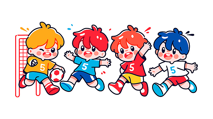 전신 남자 어린이 스포츠 일러스트 축구공 팔벌리기 웃음 소년 여러명 친구 컬러풀 달리기 손들기 축구 골대 즐거움 활기 소년만 국내일러스트 일러캐릭터 AI파일 캐릭터 감정 컬러 다수 컨셉 공 축구용품 관계 모션 표정 사람 구기 남자만 어린이만 파일형식 벡터