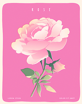 포스터 분홍색 잎 한송이 일러스트 사람없음 장미 꽃봉오리 국내일러스트 AI파일 식물 1 꽃 컬러 송이 파일형식 벡터