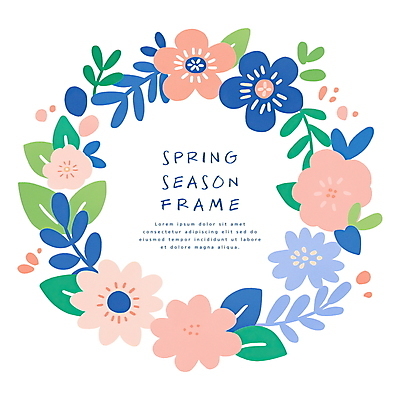 PSD 잎 일러스트 사람없음 파란색 봄 원형프레임 꽃프레임 국내일러스트 식물 계절 꽃 컬러 프레임 원형 파일형식
