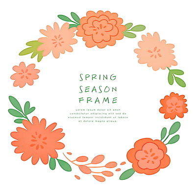 PSD 잎 일러스트 사람없음 주황색 봄 원형프레임 꽃프레임 국내일러스트 식물 계절 꽃 컬러 프레임 원형 파일형식