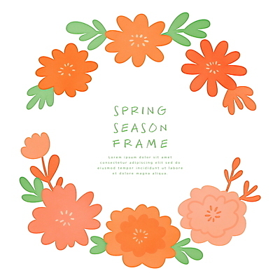PSD 잎 일러스트 사람없음 주황색 봄 원형프레임 꽃프레임 국내일러스트 식물 계절 꽃 컬러 프레임 원형 파일형식