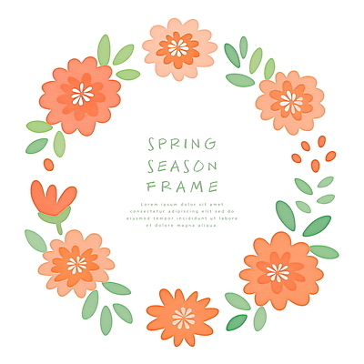PSD 잎 일러스트 사람없음 주황색 봄 원형프레임 꽃프레임 국내일러스트 식물 계절 꽃 컬러 프레임 원형 파일형식