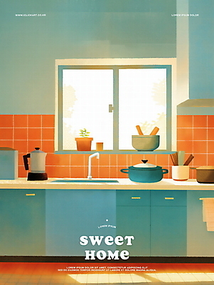 PSD 화분 일러스트 창문 주방용품 집안 사람없음 일상 파란색 빛 인테리어 햇빛 주방 냄비 편안함 커피포트 창가 싱크대 주방가구 국내일러스트 디자인 컬러 가구 생활용품 주전자 실내 라이프 태양 감각 솥 개수대 파일형식