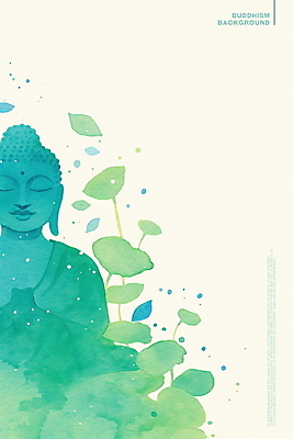 PSD 종교 일러스트 수채화 사람없음 초록색 평화 고요 부처님오신날 불상 연잎 명상 부처 국내일러스트 기념일 컬러 컨셉 잎 불교 파일형식