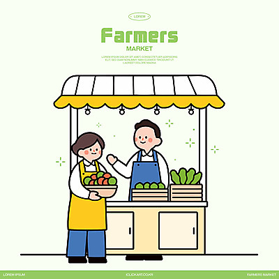 전신 여자 남자 채소 일러스트 들기 성인 두명 연두색 손들기 판매 바구니 상점 앞치마 시장 상인 가판대 차양막 성인만 소상공인 국내일러스트 AI파일 직업 모션 사람 초록색 경제 차양 파일형식 벡터