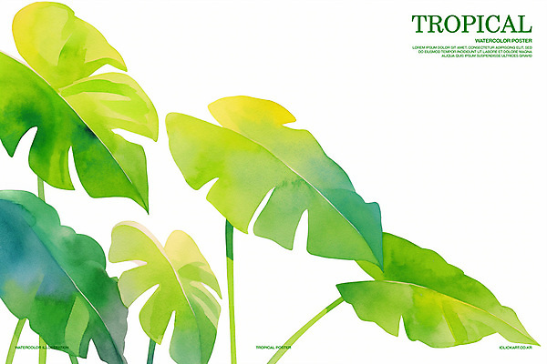 PSD 가로배너 일러스트 열대 수채화 사람없음 초록색 여름 열대식물 몬스테라 트로피컬아트 국내일러스트 식물 배너 계절 컬러 가로 그림 파일형식