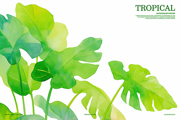 PSD 가로배너 일러스트 열대 수채화 사람없음 초록색 여름 열대식물 몬스테라 트로피컬아트 국내일러스트 식물 배너 계절 컬러 가로 그림 파일형식