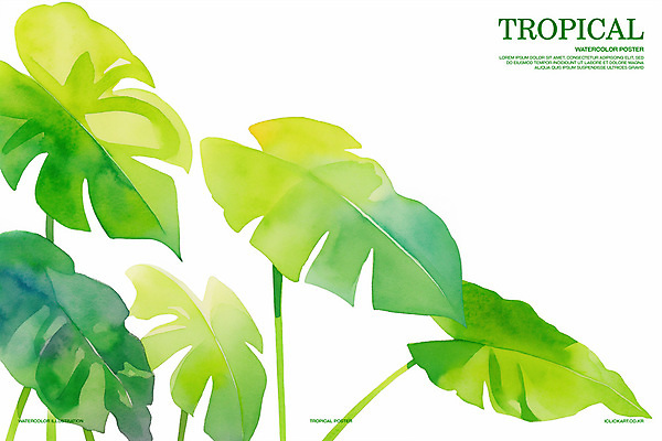 PSD 가로배너 일러스트 열대 수채화 사람없음 초록색 여름 열대식물 몬스테라 트로피컬아트 국내일러스트 식물 배너 계절 컬러 가로 그림 파일형식