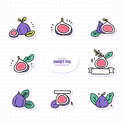 열매 리본 스티커 잎 일러스트 단면 사람없음 세트 보라색 무화과 엘리먼트 국내일러스트 AI파일 식물 컬러 과일 파일형식 벡터