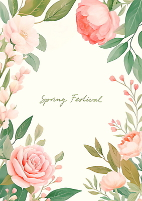 PSD 잎 일러스트 봄꽃 수채화 사람없음 로맨틱 빈티지 꽃프레임 연분홍색 카피스페이스 봄축제 국내일러스트 식물 꽃 분홍색 컨셉 프레임 축제 봄 공백 파일형식