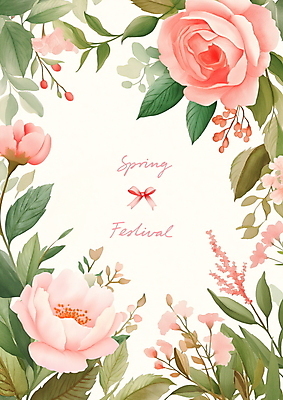 PSD 리본 분홍색 잎 일러스트 봄꽃 수채화 사람없음 로맨틱 빈티지 꽃프레임 카피스페이스 봄축제 국내일러스트 식물 꽃 컬러 컨셉 프레임 축제 봄 공백 파일형식